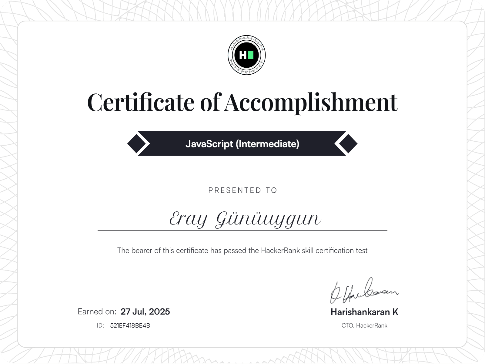 JavaScript (Intermediate) Certificate